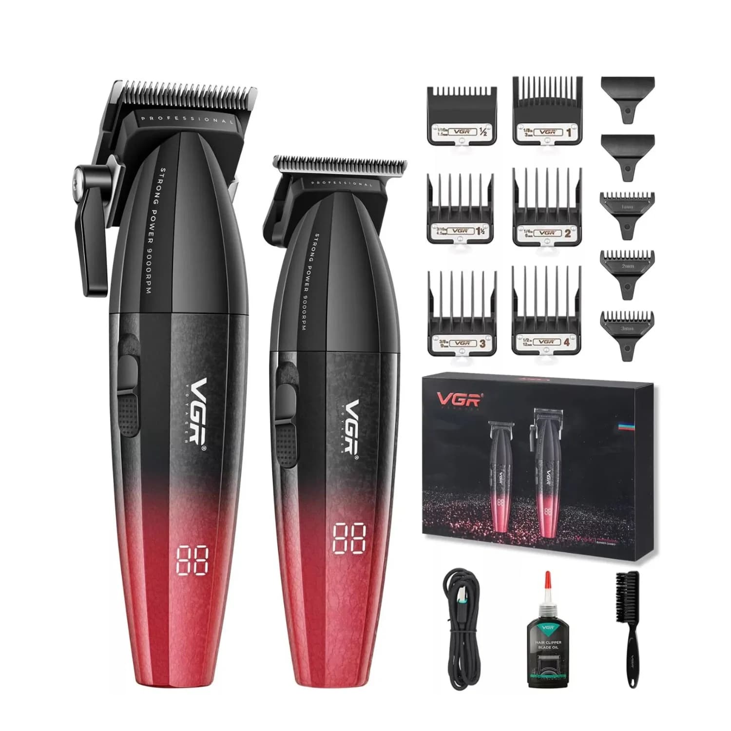 Combo Clipper Y Trimmer VGR V-640 Red 9000 RPM Profesional - Estándar