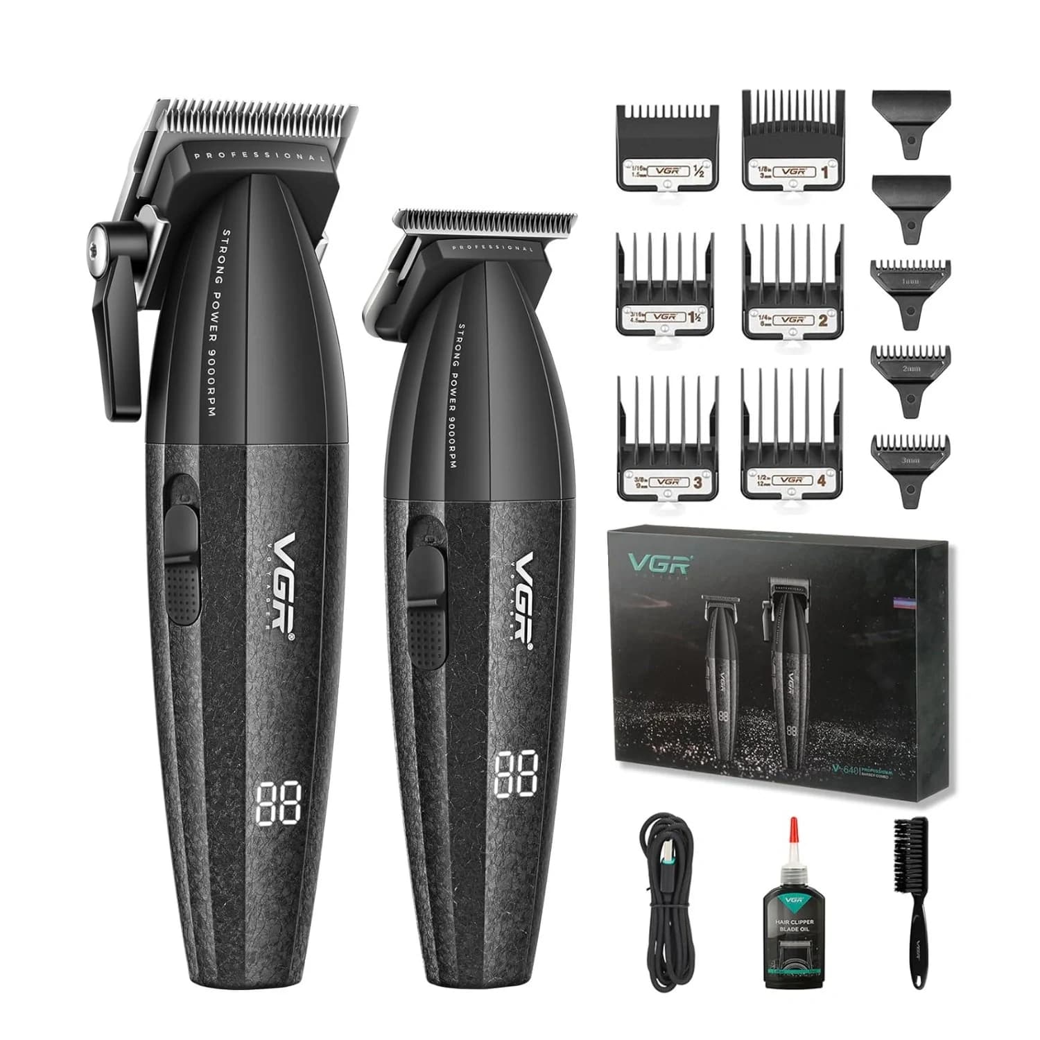 Combo Clipper Y Trimmer VGR V-640 Black 9000 RPM Profesional - Estándar